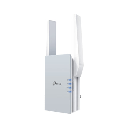 TP-Link RE515X AX1500 Wi-Fi 6 Range Extender featuring a wall-plug design and dual external antennas.