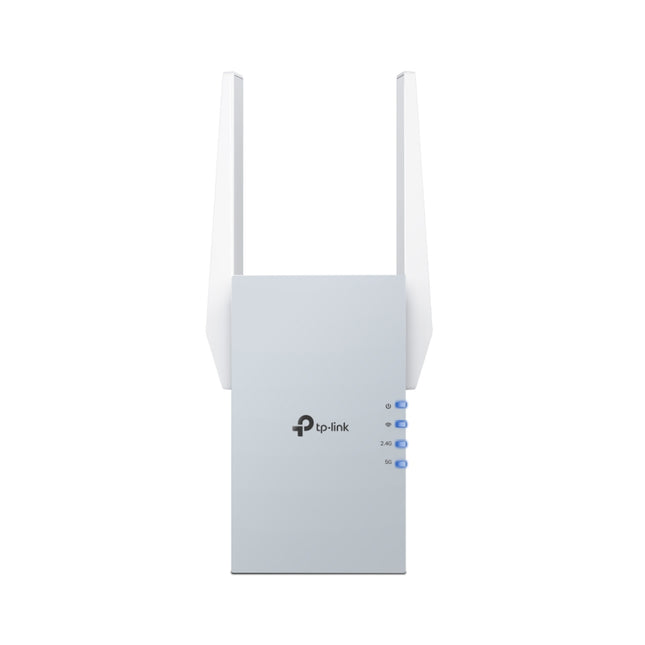 Side angle of the TP-Link RE515X extender highlighting the Gigabit Ethernet port for high-speed wired access point mode.