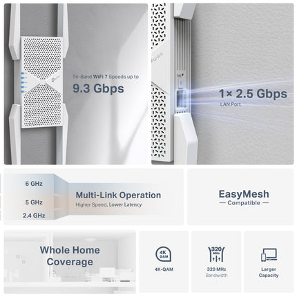 Close-up of an Ethernet cable inserting into the RE655BE, demonstrating its built-in Access Point mode for high-speed wireless deployment.
