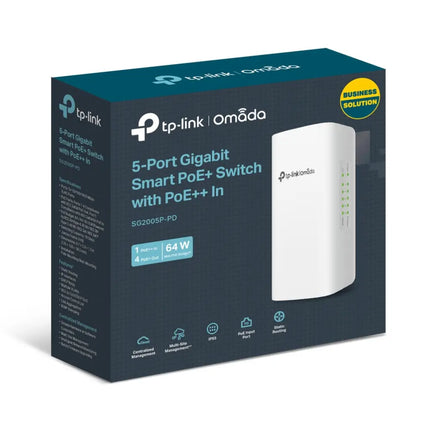 The TP-Link SG2005P-PD gigabit smart switch configured within the Omada SDN cloud management app interface.