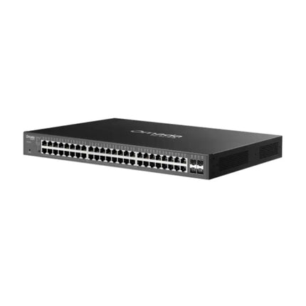 An Omada SG2452LP high-density smart switch mounted into a network server rack, supplying a 410W total PoE power budget to office IP phones and access points.