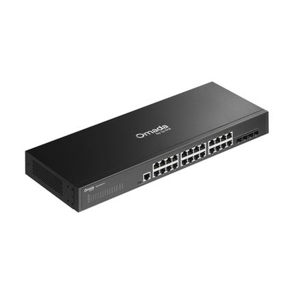 Detailed view of the 4 dedicated 10GE SFP+ slots on the TP-Link SG3428X-M2 switch for high-speed enterprise uplinks.