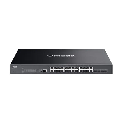 TP-Link SG3428XMP Omada 24-Port Gigabit and 4-Port 10GE SFP+ Switch with 24-Port PoE+, clean front view.
