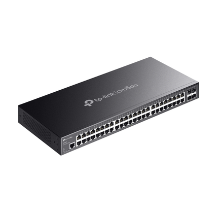Detailed view of the 4 dedicated 10GE SFP+ slots on the TP-Link SG3452X switch for high-bandwidth fiber stacking and uplinks.