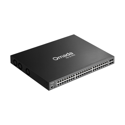Detailed view of the 4 dedicated 10GE SFP+ slots on the TP-Link SG3452XP switch for high-speed fiber uplinks.