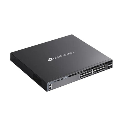 TP-Link Omada SG6428X enterprise L3 managed switch mounted securely inside a data center server rack.