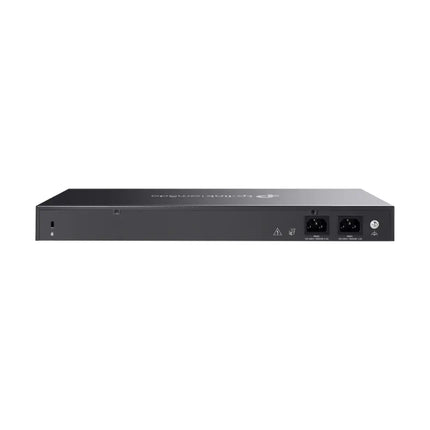 The TP-Link SX3016F 10G SFP+ switch installed in a data center network rack for high-bandwidth business aggregation.