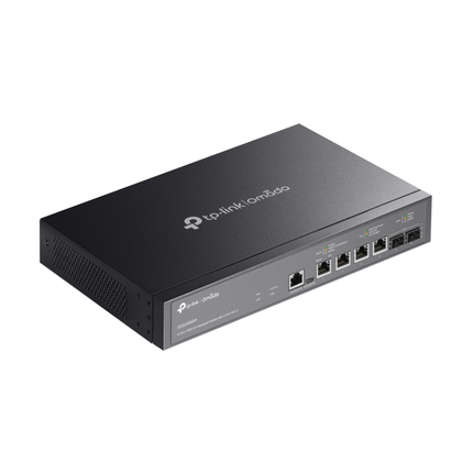 Front interface of the TP-Link SX3206HPP switch, displaying the 10Gbps RJ45 ports and dual 10G SFP+ slots.