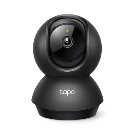 TP-Link Tapo C211 indoor pan and tilt security Wi-Fi camera in a white and black design, positioned on a clean white surface.
