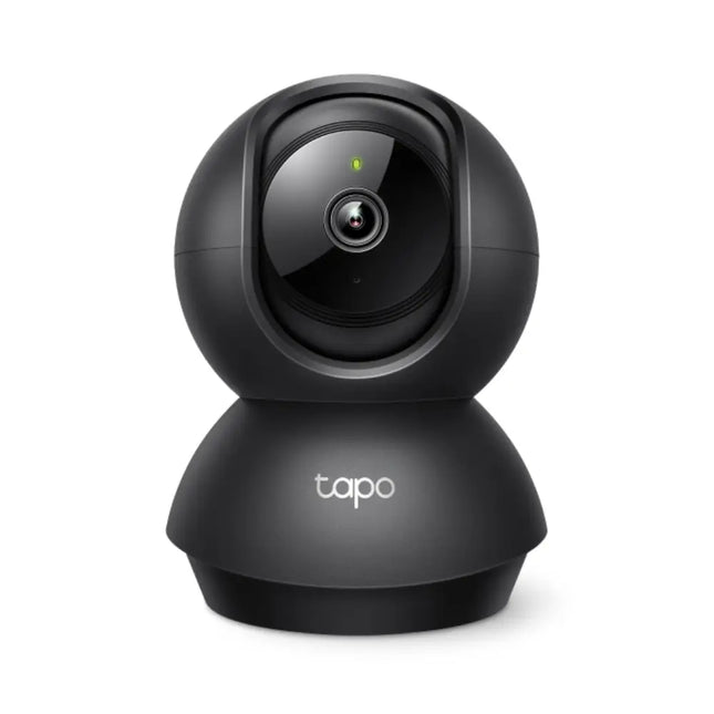TP-Link Tapo C211 indoor pan and tilt security Wi-Fi camera in a white and black design, positioned on a clean white surface.