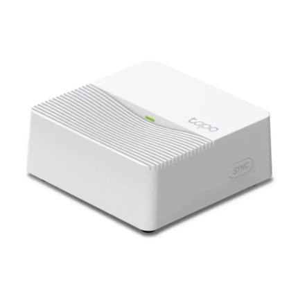 TP-Link Tapo H200 smart wireless IoT hub and chime in a compact white desktop design, front angle view.
