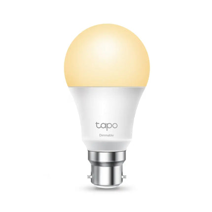 TP-Link Tapo L510B Smart Wi-Fi Light Bulb featuring a dimmable warm white glow and a standard bayonet base.