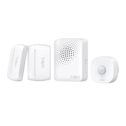 The TP-Link Tapo T30 KIT containing the compact smart iot hub plug and the wireless magnetic contact sensor.