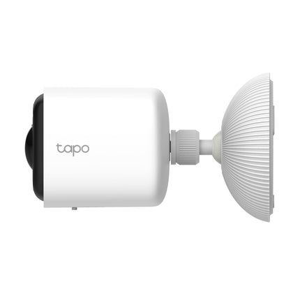 The weatherproof Tapo TC80 wire-free security camera mounted on a residential exterior wall for outdoor home surveillance.