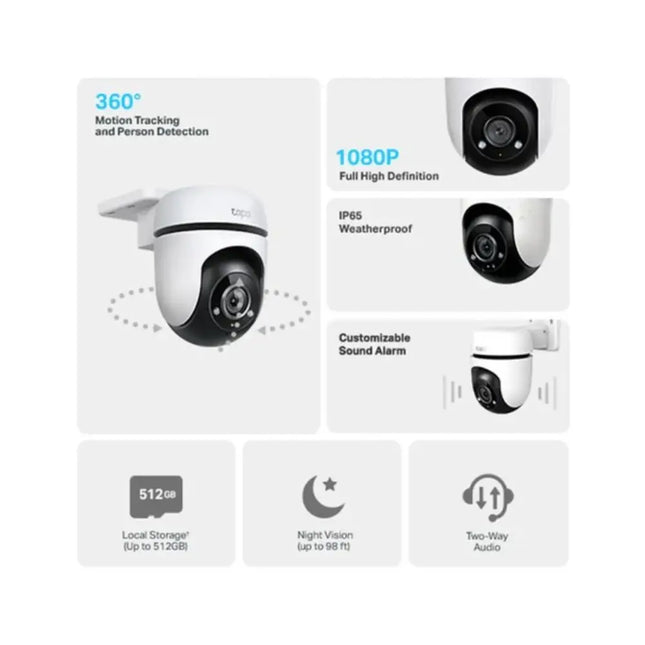lose-up front view of the TP-Link TC40 security camera lens, highlighting the dual spotlights for color night vision and the microphone.