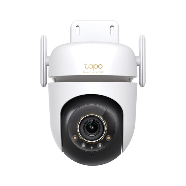 Front view of the TC43 outdoor camera highlighting its motorized 360-degree pan and tilt wide-area field of view.