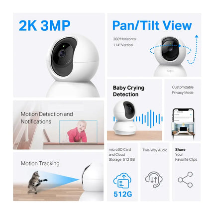 TP-Link TC71 indoor Wi-Fi camera being used as a smart baby monitor and pet camera with night vision and two-way audio.
