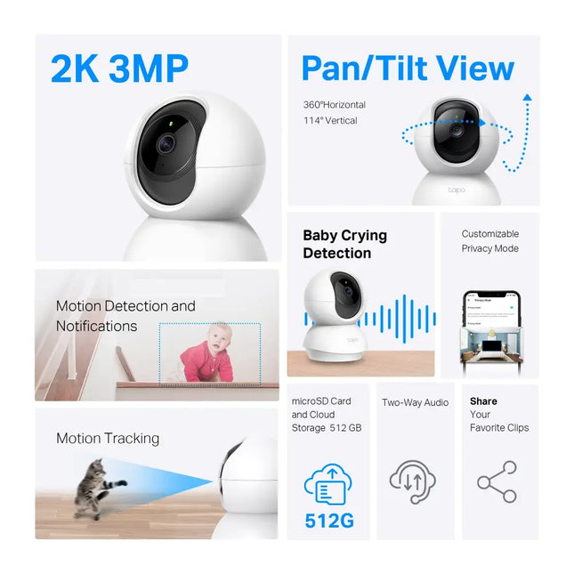 TP-Link TC71 indoor Wi-Fi camera being used as a smart baby monitor and pet camera with night vision and two-way audio.