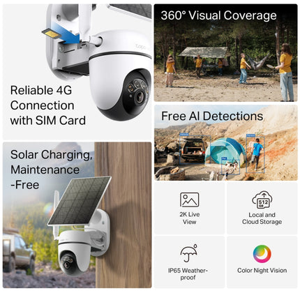 The TP-Link TC90G KIT 4G camera showcasing its motorized pan and tilt base, designed for 360-degree horizontal visual coverage.