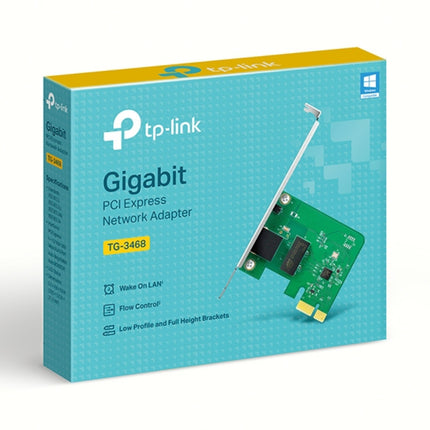 Close-up view of 10-100-1000Mbps RJ45 Gigabit Ethernet port and PCIe x1 connector on TP-Link TG-3468.