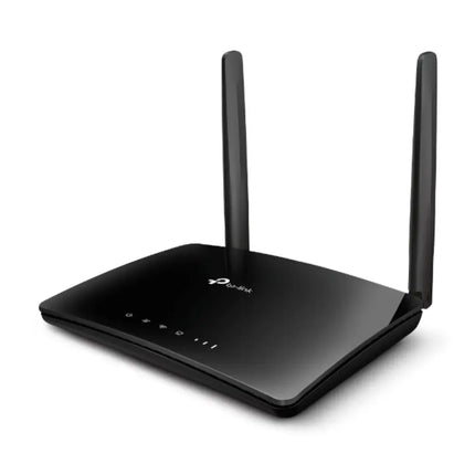 Rear interface of the TP-Link TL-MR6400 showing the micro SIM card slot, three 10/100Mbps LAN ports, and one LAN/WAN por