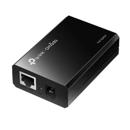 Close-up of the TP-Link TL-POE10R ports featuring the adjustable 5V, 9V, and 12V power output slide switch and Ethernet jacks.