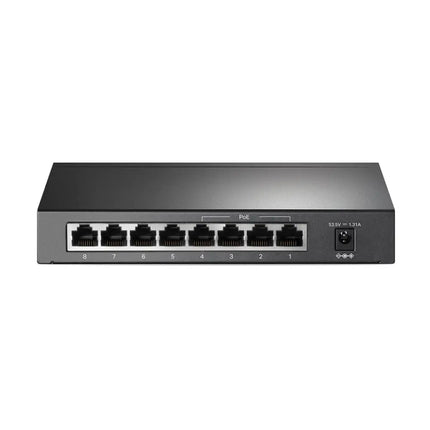 TP-Link TL-SG1008P PoE switch connected to IP security cameras in a small office network installation