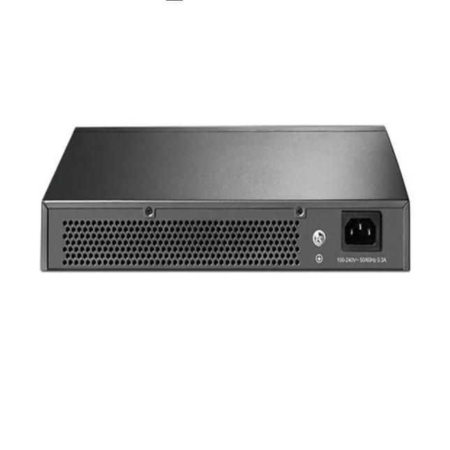 Close-up view of the 16 gigabit Ethernet ports and status LED indicators on the front panel of the TP-Link TL-SG1016DE switch.
