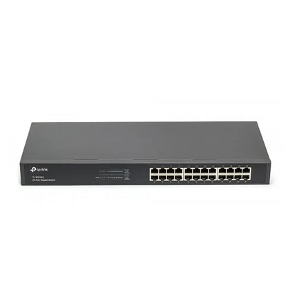 Front view of the TP-Link TL-SG1024 24-port Gigabit unmanaged switch, displaying the 24 10/100/1000Mbps RJ45 ports and LED status indicator panel.