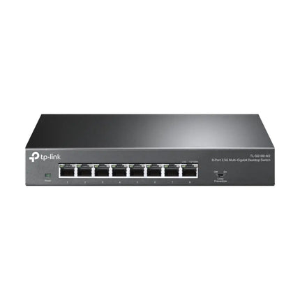 TP-Link TL-SG108-M2 8-Port 2.5G Desktop Switch featuring a compact, sturdy metal casing and front-facing Ethernet ports.