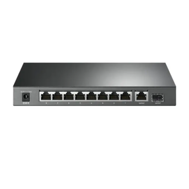 TP-Link TL-SG1210PP 10-port gigabit desktop network switch featuring high-power PoE++ and PoE+ ports in a durable black metal housing.