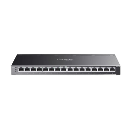 Front interface of the TP-Link TL-SG2016P JetStream smart switch, showing 8 PoE+ ports, 8 standard gigabit ports, and LED system indicators.