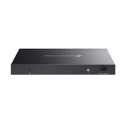 Isometric profile of the TP-Link TL-SG2016P 16-port switch, showcasing its fanless, silent metal casing suitable for desktop or wall mounting.