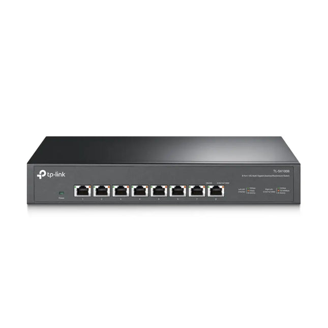 TP-Link TL-SX1008 8-Port 10G Desktop and Rackmount Switch featuring full 10 Gbps ports for ultra-fast network backbone connectivity.