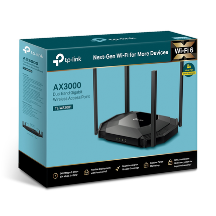 Official retail packaging box for the TP-Link Australia TL-WA3001 AX3000 Gigabit Wi-Fi 6 Access Point.