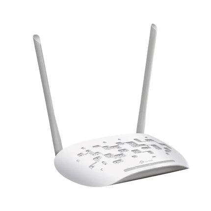 Rear view of TP-Link TL-WA801N access point showing the 10/100M RJ45 Ethernet port, power button, and WPS reset button.