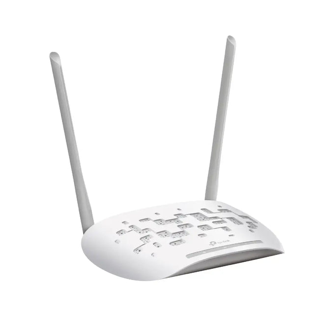 Rear view of TP-Link TL-WA801N access point showing the 10/100M RJ45 Ethernet port, power button, and WPS reset button.