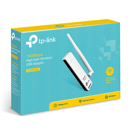 TP-Link TL-WN722N N150 high gain wireless N USB adapter in original retail packaging.