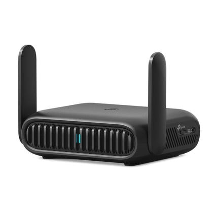 Rear view of the TP-Link Roam 7 router showcasing the 2.5G multi-gig WAN port, LAN port, USB 3.0 file-sharing port, and Type-C power input.