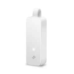 TP-Link UE300C USB Type-C to RJ45 Gigabit Ethernet Network Adapter showing its compact design and foldaway cable.