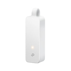 TP-Link UE300C USB-C to Gigabit Ethernet network adapter in white with foldable cable.
