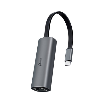 TP-Link UE302C USB Type-C to 2.5 Gigabit Ethernet network adapter featuring a sleek aluminum shell and an RJ45 port.