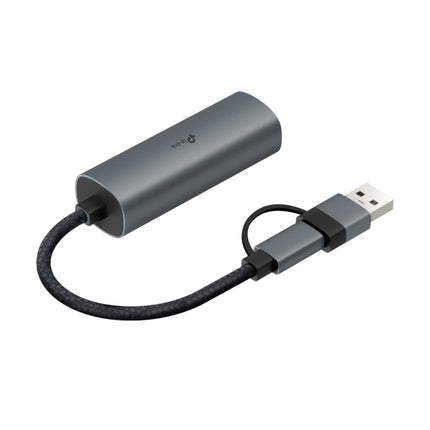 TP-Link UE310C USB-C network adapter plugged into a laptop, providing a high-speed wired internet connection.