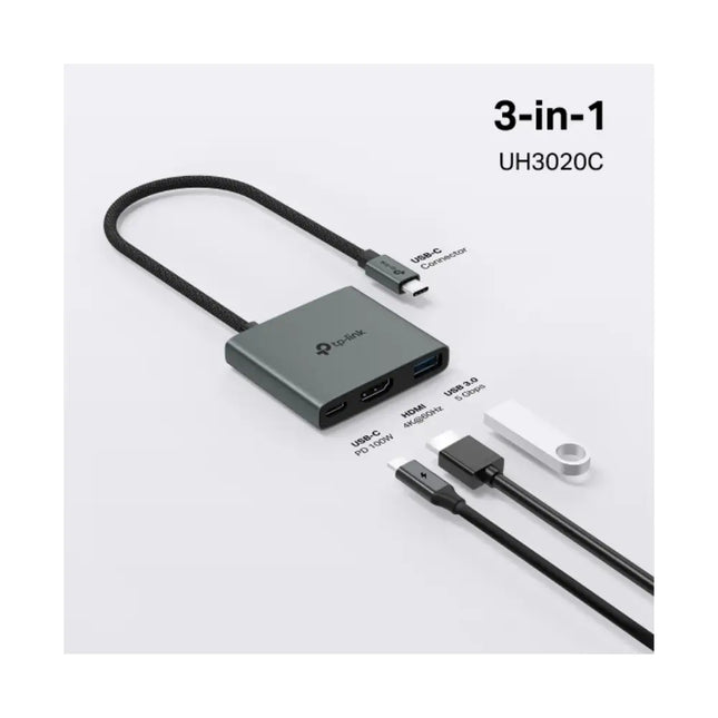 Close-up view of the connectivity ports on the TP-Link UH3020C multi-port adapter, showing the plug-and-play input interfaces.