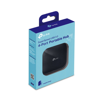 TP-Link UH400 USB 3.0 4-port compact portable hub in original retail packaging.