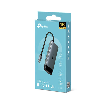The compact, self-storing design of the TP-Link UH5020C 5-in-1 hub with 5Gbps USB-A and USB-C data ports.