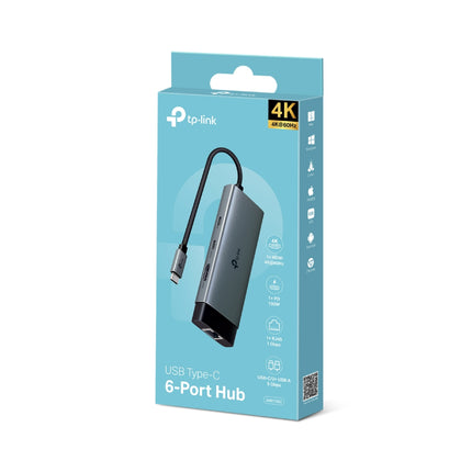 Front view of the official retail packaging for the TP-Link UH6120C USB Type-C 6-in-1 multi-port adapter, Australian stock.