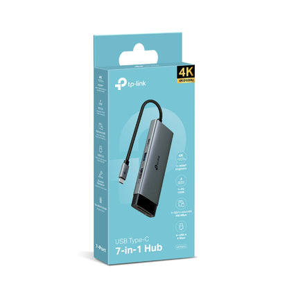 Front view of the official retail packaging for the TP-Link UH7021C USB Type-C 7-in-1 Hub, Australian edition.