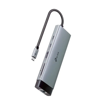 TP-Link UH9120C 9-in-1 USB Type-C Multi-Port Hub featuring a space gray aluminum alloy case and a durable braided cable.