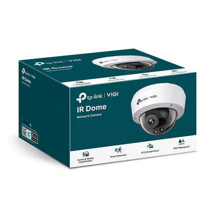 A ceiling-mounted TP-Link VIGI C240I 4MP IR Dome Network Camera providing surveillance for a commercial property.